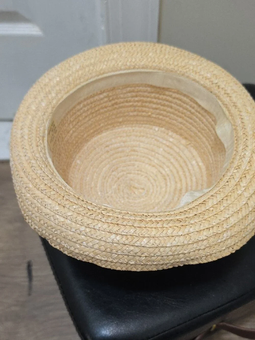 Straw Boater Hat with Ribbon Band - Natural
